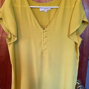 LOFT Blouse - Chartreuse Buttons with Flutter Sleeve